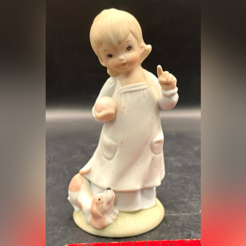 Lefton 1982 Charming Girl with Dog Figurine